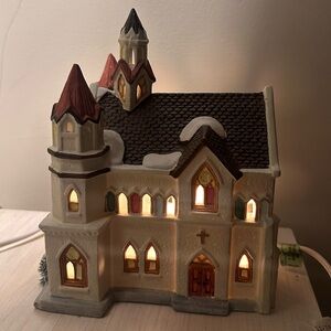 Illuminated Ceramic Church with Snow Accents